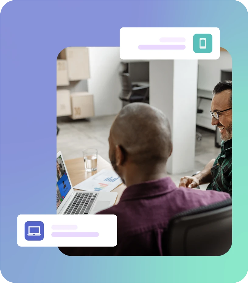 Two people on a video call on a laptop